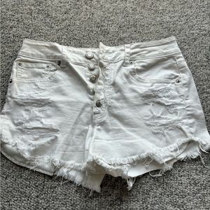 American Eagle distressed white denim shorts.